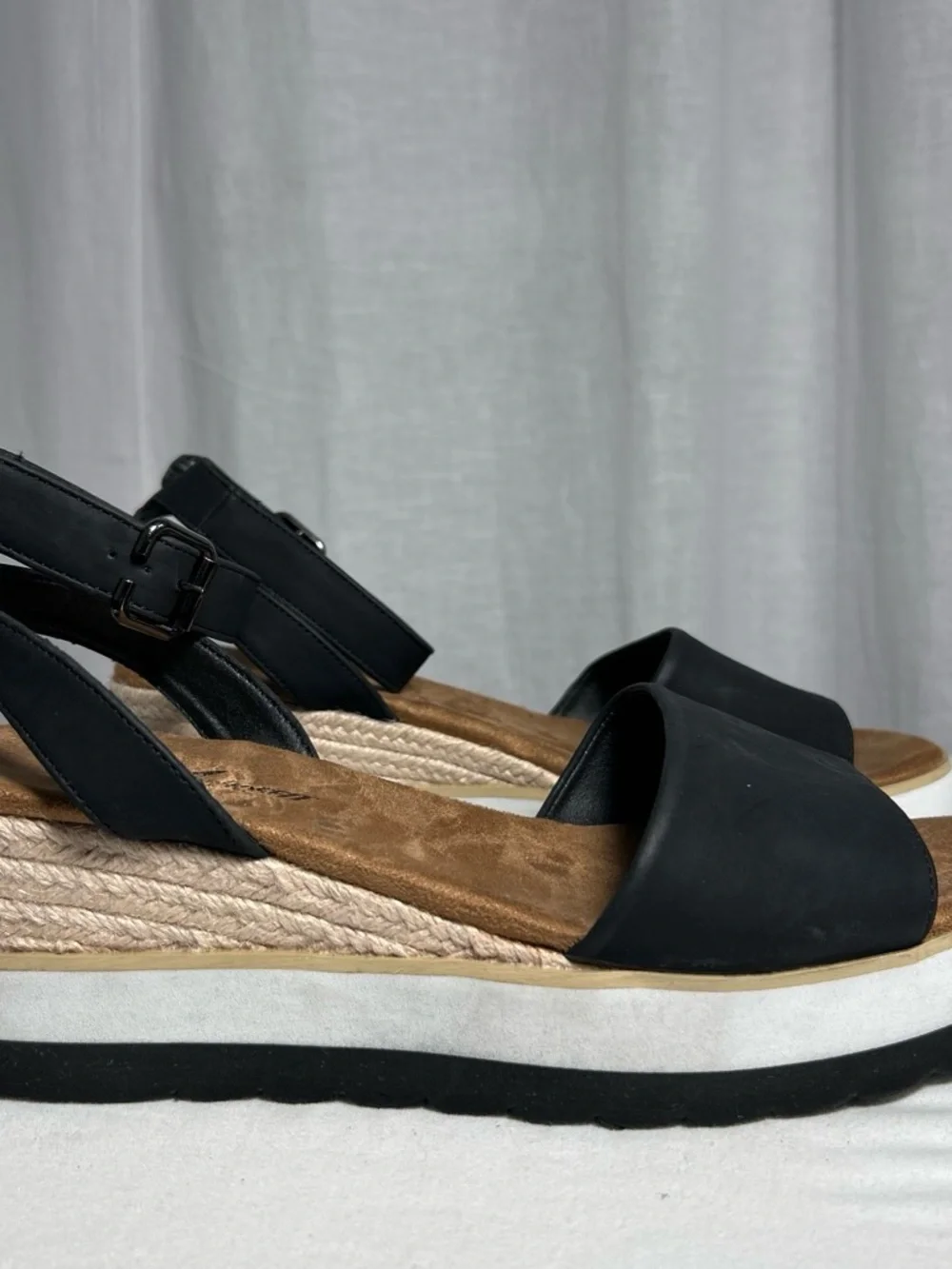 Women’s Black Platform Espadrille Sandals with Ankle Strap